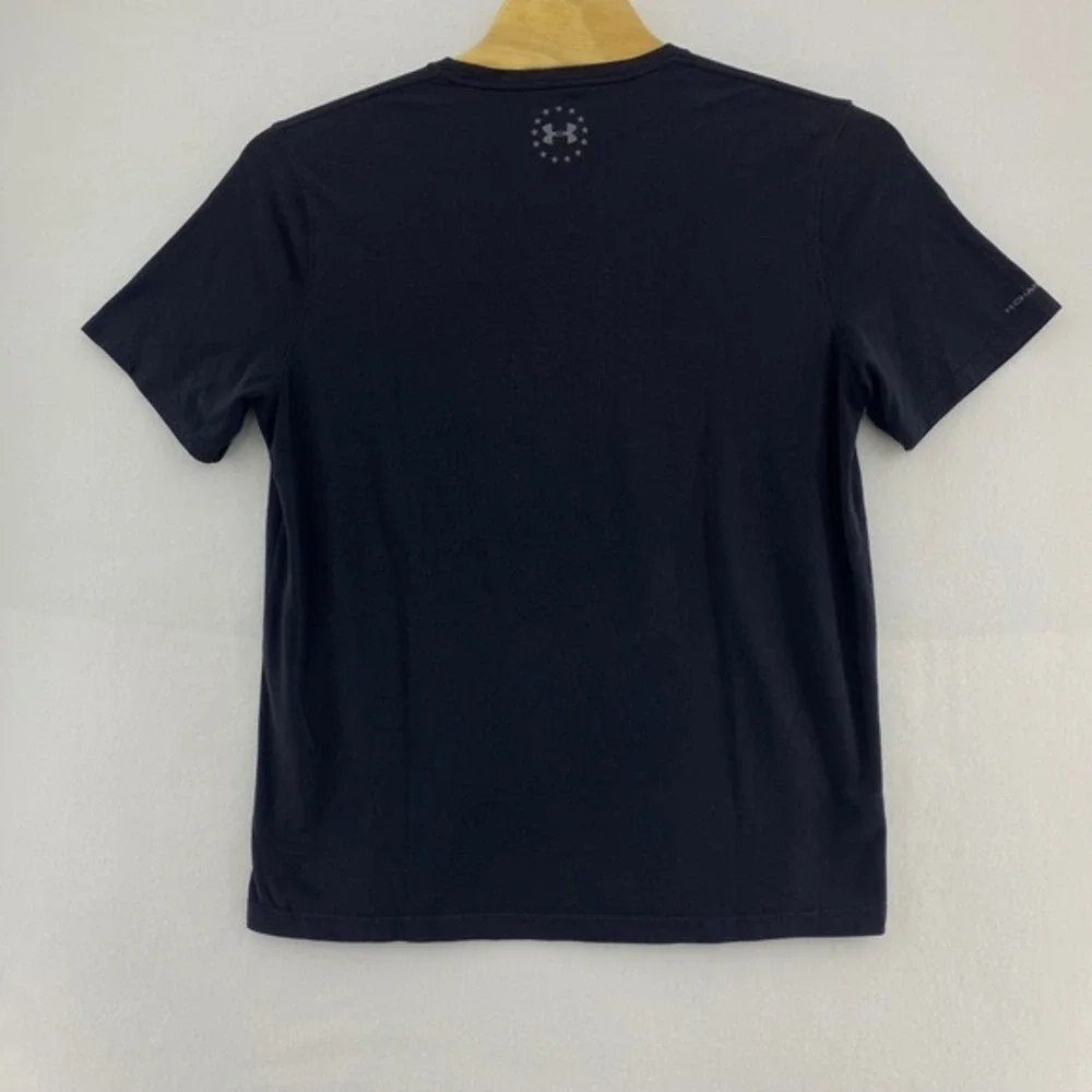 Under Armour L HeatGear Black T-Shirt American Flag Logo Loose‎ Fit Mens